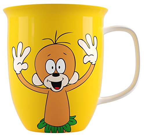 BASEOW Kaffeebecher 'Bananenblues' - Gelb, 1 Stück, 550 ml, Konisch, Kompostierbar, Wiederverwendbar, Modern, Zuhause, Heißgetränke