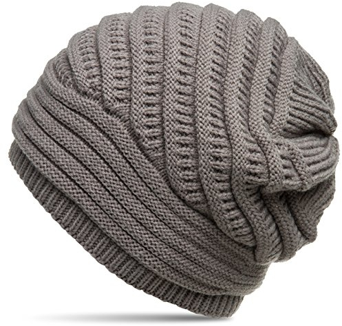 Caspar MU171 Damen grob gestrickte gefütterte Winter Beanie Mütze mit Strickmuster, Farbe:taupe, Größe:One Size