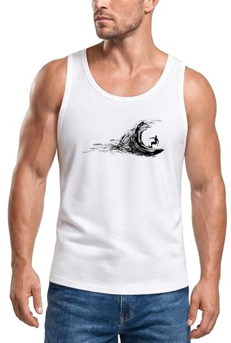 Neverless Herren Tank-Top Surf Supply Surfboard Wave Welle Wellenreiten Urlaub Meer Ozean Surfer Boy Silhouette Muskelshirt Muscle Shirt