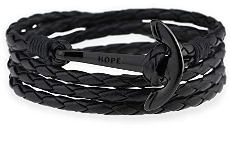 VIENTO Hope Lederarmband Anker (Schwarz)