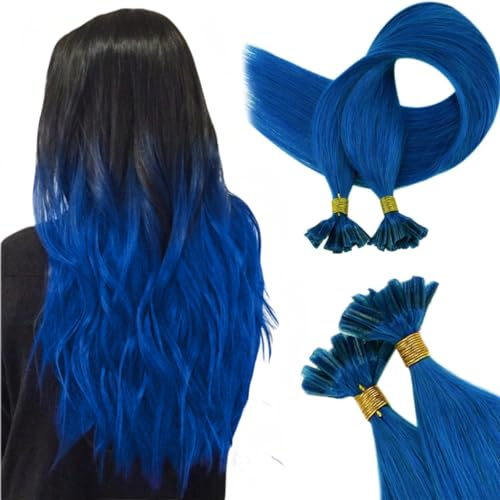 RUNATURE Bonding Extensions Echthaar Blau 40cm Remy Keratin Bondings U Tip Echthaar Hot Fusion Unsichtbar U Tip Extensions Echthaar 20g 25stück Gerades Haar Farbe #Blue