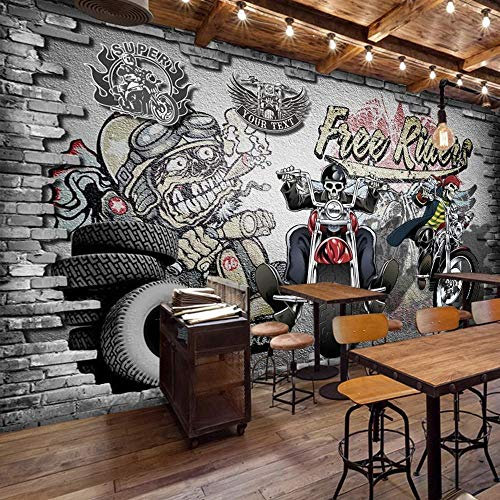 WJbxx Papier Peint Posters Rétro Nostalgique Papier Peint Personnalité Ktv Bar Wifi Papier Peint 3D Moto Voiture Graffiti Restaurant Peinture Murale Grande Peinture Murale 350 * 256Cm