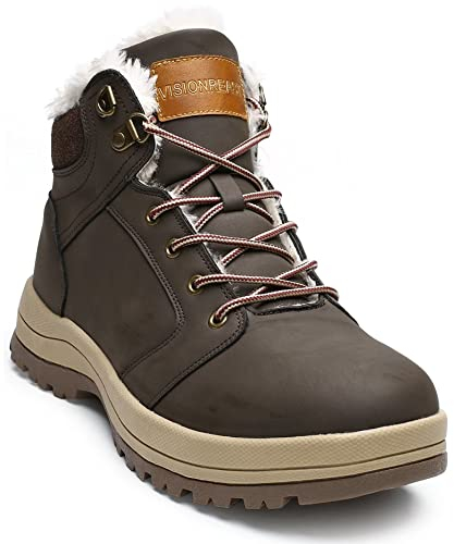 visionreast Warm Gefütterte Winterschuhe Unisex Wasserdicht Wanderschuhe Schneestiefel Winter Trekking Winterboots für Herren Damen Schnürsenkel rutschfest Outdoor, Braun, 43 EU