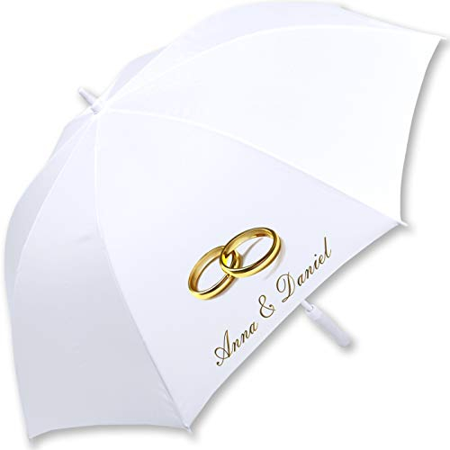 iX-brella Hochzeitsschirm goldene Ringe personalisiert mit Namen
