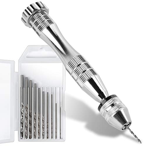 LEOBRO Pin Vise for Resin Casting Molds, Steel Hand Drill, Resin Drill with 10 PCS Drill Bit, Precision Hand Drill Tools for Epoxy Resin Arts Crafts, Wood, Clay, DIY Resin Keychain Jewelry Making