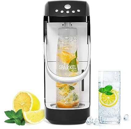 Spärkel Beverage System | Black Sparkling Water Maker | No CO2 Tank Needed | Carbonated Water Machine that Uses Fresh, Natural Ingredients | Soda Maker | 5 Unique Carbonation Levels