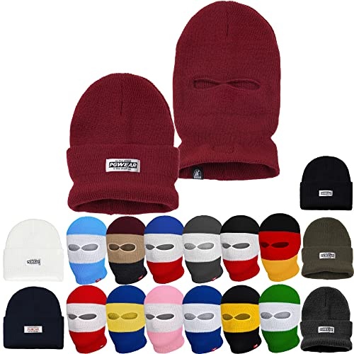 PGwear Mütze und Sturmhaube 2 in 1 schwarz weiß rot blau gelb grün Olive weinrot (Burgundy)