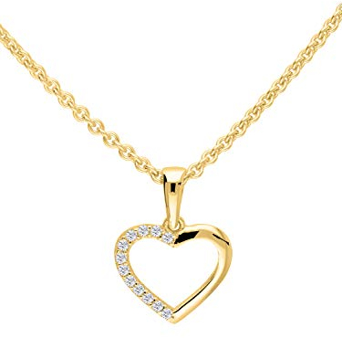My Gold Herzkette Echtes Gelbgold 375 Gold (9 Karat) Zirkonia Herzform 15mm x 12mm Halskette 45cm Sarah Set