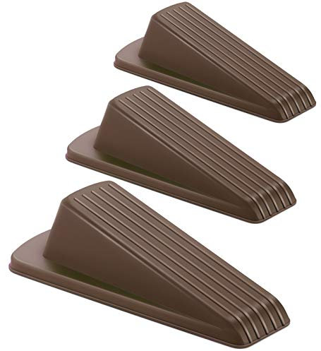 Crosize Rubber Door Stoppers for Floor, Door Stop Wedge for Heavy Duty Door, 3 Pack, Brown
