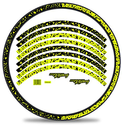 16-teiliges Set Felgenrandaufkleber Sticker für Fahrrad Felgen im 2 Face Design Komplett Set für 27 29 für Rennrad Mountainbike MTB Laufrad RX030 (Neon Gelb, Glanz)