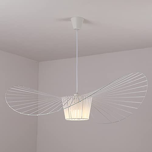 Ds UUby Vertigo Hängeleuchte Kronleuchter Vintage Pendelleuchte (Einstellbare Lampenhöhe) Fiberglas/Polyurethan Retro Hut Licht E27 Lichter für Restaurant Wohnzimmer Schatten White 100CM