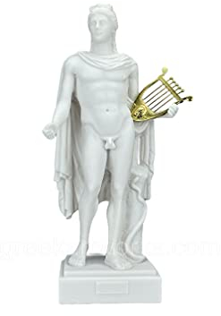 Apollo Statue aus gegossenem Marmor mit Lyre, griechischer römischer Gott