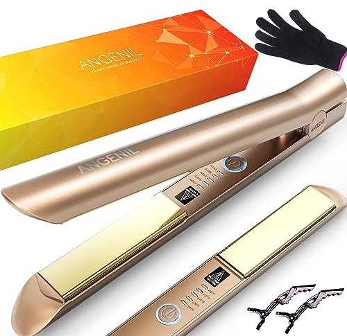 ANGENIL Titan-Glätteisen und Lockenwickler 2 in 1, glättende Lockenstäbe für Frauen und alle Haartypen, schnelle Erwärmung, 1-Zoll-Dual-Voltage-Reise-Glätteisen, 360° drehbares Kabel