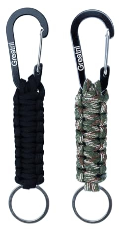 GREATRIL Schlüsselanhänger Karabiner Schwarz+Camo - Paracord Karabinerhaken Schlüsselanhänger Kurz für Arbeit Autoschlüssel Flasche Camping Wandern Jungen/Mädchen/Herren/Frauen