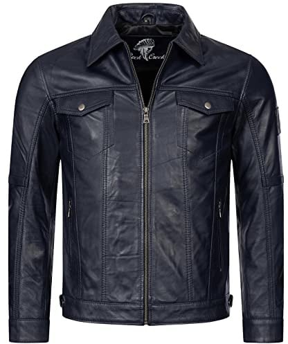 Rock Creek Herren Lederjacke Biker Jacke Echtleder Motorradjacke Leder Jacken Herrenjacke Kentkragen Winterjacke Übergangsjacke H-296 Navy M