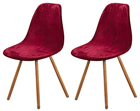 Schalenstuhl Bezug,Velvet Stretch Stuhlhussen 2er Set,Moderne Stuhlbezug Abnehmbar Waschbar Spannbezug Chair Cover für Esszimmerstühle Schwingstuhl Hochzeit Büro Bankette Partys Deko Weinrot