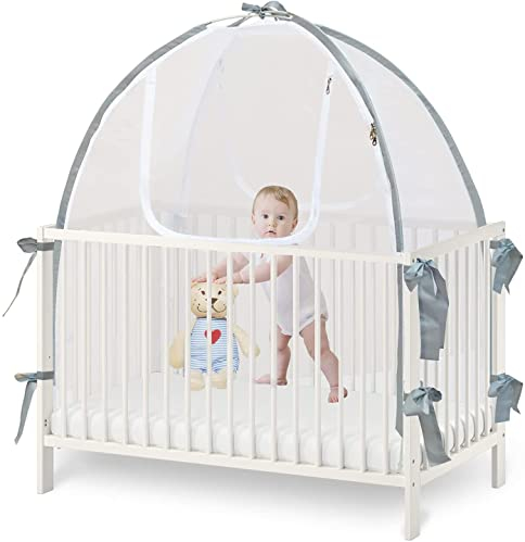 Baby & Beyond Filet de sécurité pour Tente de lit de bébé, Maille Solide et Durable, Fermetures éclair autobloquantes, protège bébé de l'escalade et des Insectes et moustiques, Installation Solide
