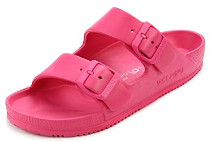 VICT POPU Pantoletten Damen mit Fussbett Sandalen Flach Rutschfest Sommer Badelatschen Lässig EVA Slides Erwachsene Schlappen Pfirsich 39