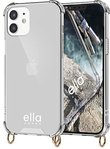ella cases Handyhülle mit Ösen für iPhone 12 Mini Hülle transparent mit Ringen für Handykette in Gold einzeln ohne Kette modular mit Kordel, Schnur oder Gurt zum Umhängen