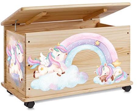 Farbklecks-Collection Spielzeugkiste Einhorn - Spielzeugkiste Holzkiste Kinderzimmer Deko personalisierbar