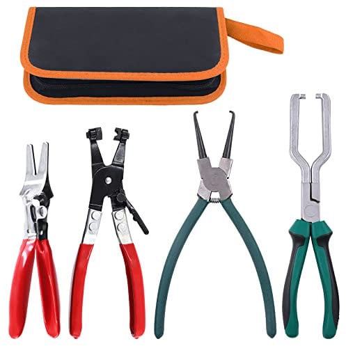Keadic 4Pcs Fuel Line Tool Set, 9 Fuel Filter Caliper, Hose Removal Pliers, Motor Tech Hose Clamp Pliers Kit for Auto