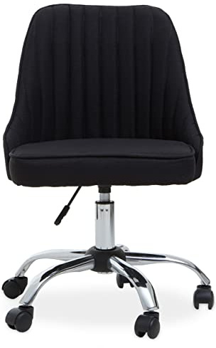 Premier Housewares Black Fabric Office Chair/Computer Chairs For Home/Channel Tufting Desk Chair/Computer Chair with Five hooded casters/ W49 x D54 x H91cm.