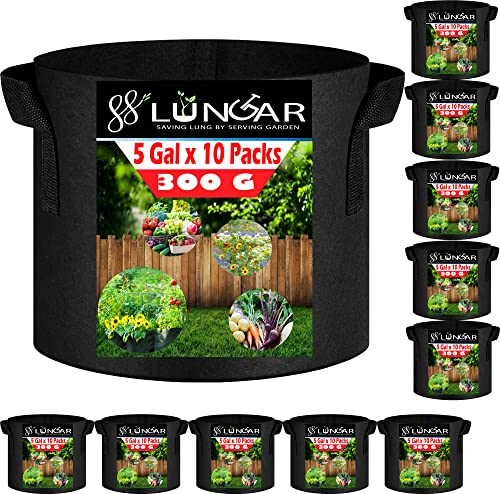LUNGAR Lot de 10 sacs de culture pour plantes – Pot de fleurs de 18 litres, tissu non tissé, poignées renforcées pour pot de chambre d'enfant résistant aux intempéries, double couture améliorée