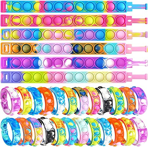 120 Stück Zufällige Pop Fidget Spielzeug Fidget Armband, tragbares Push Explosion Blase sensorisches Spielzeug, Stressabbau Fingerdruck Silikonarmband für Kinder und Erwachsene ADHD Autismus-Angst