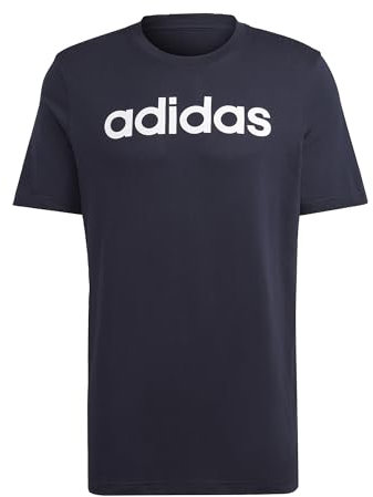 adidas Hombre Essentials Single Jersey Linear Embroidered Logo Tee, Legend Ink / White, M