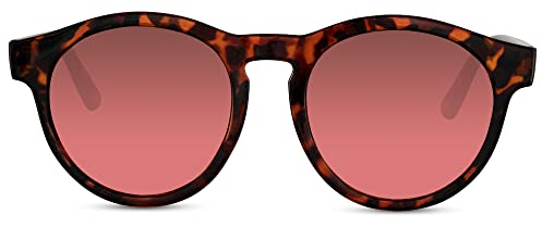 Cheapass Sonnenbrille Unisex runde Festivalbrille in rot UV400 geschützte Brille mit halbbraunem Schlüsselrahmen