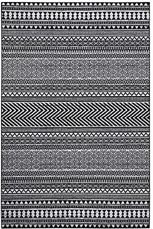 LuxFocus Boho-Stil Teppich, Schmutzabweisend Leicht zu reinigen Innen- und Außenbereich für Wohnzimmer Schlafzimmer Wintergarten Salon Niedriger und Kinderfreundlicher Schwarz, 80 x 150 cm