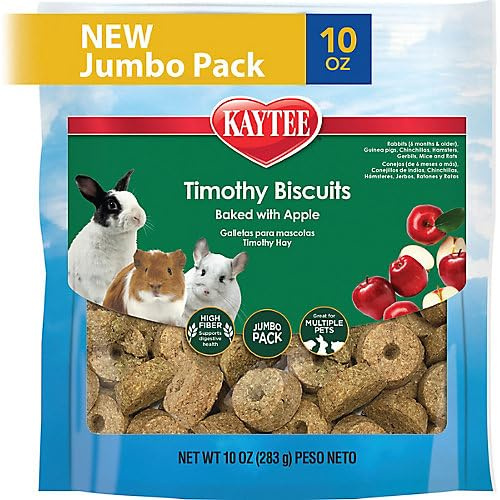 Kaytee Timothy Biscuits Baked Treat with Apple for Rabbits, Guinea Pigs, Chinchillas, Hamsters, Gerbils, and Mice, 10 oz