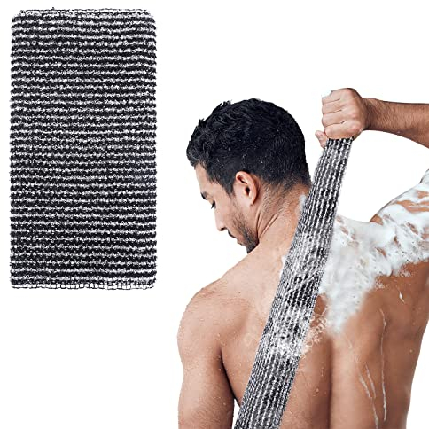 Sibba Peeling Waschlappen Rückenschrubber Rückenbürste Duschschwamm Body Scrubber Peeling Körper Schwamm Luffa Nylon Peeling Körper Dusche Exfoliating Handtuch Männer Frauen Tägliche Baden (Schwarz)