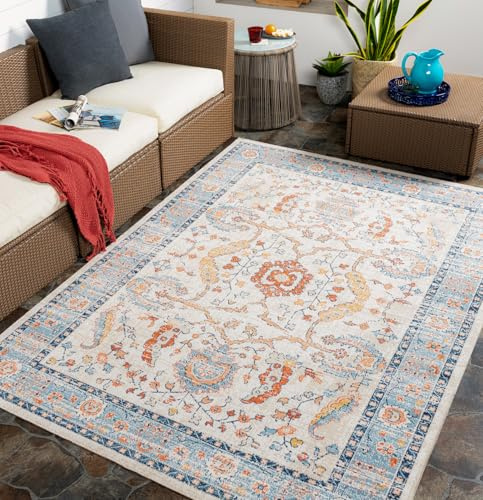 Livabliss Galilea Dyje Indoor Outdoor Rug – 200x275 cm, Rust, Blue & Beige