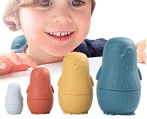 Jildouf Silicone Nesting Dolls - Penguin Shape Stacking Nesting Dolls - Russian Nesting Dolls, Silicone Matryoshka Doll, Montessori Educational Toy For