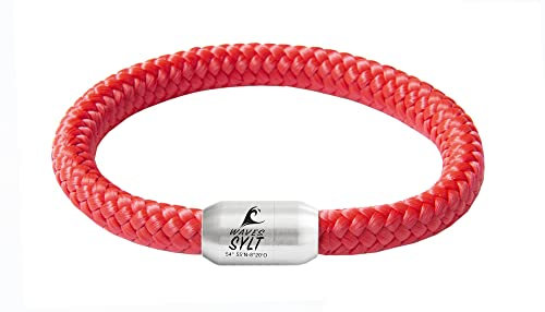 Paris Montana Das Original Sylt Surfer Gravur Unisex Segeltau Armband Paracord Geflochten Handmade Hochwertiger Magnetverschluss 8mm Durchmesser (Sylt-Waves (Rot), 24.00)