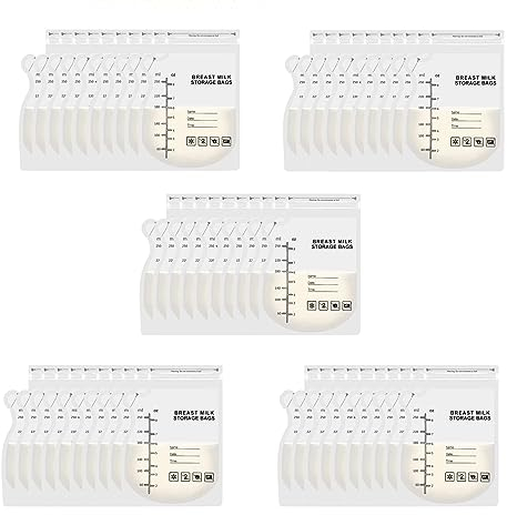JEOPKO 50 Pcs Breast Milk Storage Bag, Easy Pour Pouch, Breastfeeding Essentials Fresh-Keeping Bag with Scale, Double Zipper Sealing Space Saving for Fridge or Freezer Use