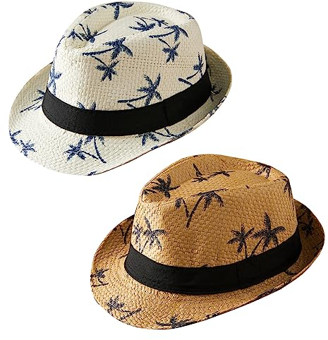 Maeau Sombrero de paja playa para niñas y niños de 0 a 3 años, sombrero de sol con protección UV, gorro de verano, sombrero de panamá de ala corta, sombrero de jazz, tiempo libre/viajes/vacaciones,