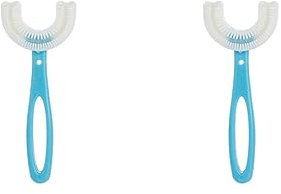 2 Set Kinder Zahnreinigung Manuelle Bürste U-Form Mundzahnreinigung Blau 6-12 Jahre