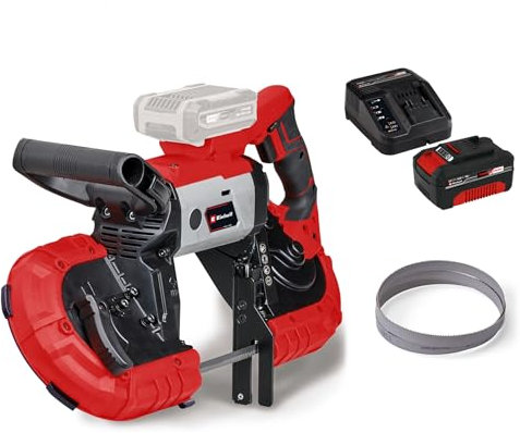 Einhell Akku-Bandsäge TE-MB 18/127 Li Power X-Change (18 V, 115 mm Schnitthöhe, 127 mm Schnittbreite, LED-Licht, inkl. 5x Sägeband für Metall, inkl. 4,0 Ah Akku und Ladegerät)