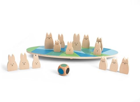 BS Toys Balancespiel aus Holz mit Hasen - Bildendes und unterhaltsames Spiel - Stärkt motorische Fähigkeiten, Arbeitsgedächtnis und Farberkennung - Geeignet ab 4 Jahren - 2 Spieler