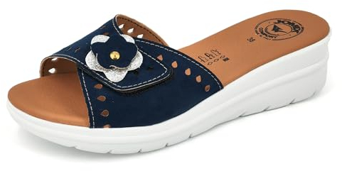 JOMIX Ciabatte Donna Estive Anatomiche Pantofole Zeppa Eleganti a Strappo Regolabile Comode da Casa Mare Spiaggia Piscina Made in Italy TD2011 (Blu, 39)
