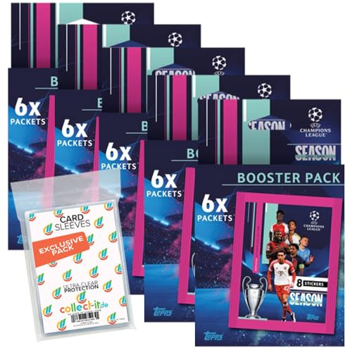 Bundle mit Topps - Champions League 2023/24 - Sammelsticker - 5 Blister + Exklusive Collect-it Hüllen