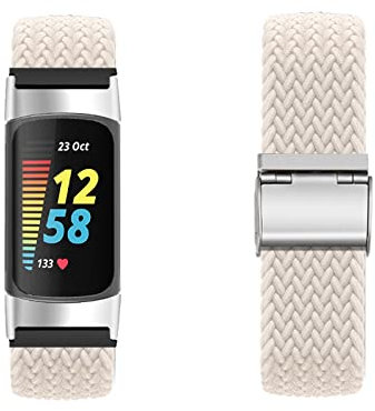 KUWAI Band für Fitbit Charge 6 ArmBand Nylon Geflochtenes Loop Band für Fitbit Charge 6 Armband für Herren Damen Rostfreier Stahl Einstellbares Armbänder mit Fitbit Charge 6 ArmBand (L)