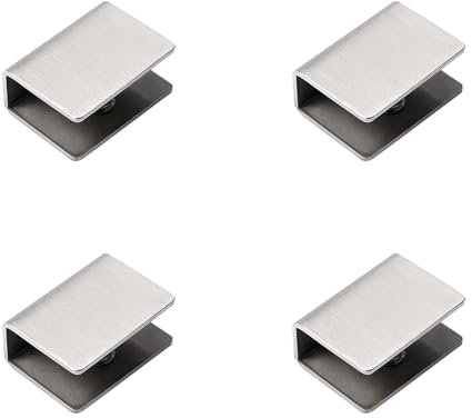 4Pcs Glass Shelf Brackets Stainless Steel Clip Holder Adjustable Glass Clamp Square Glass Shelf Clamp for 8mm Glass Acrylic Wood (Silver, Small)