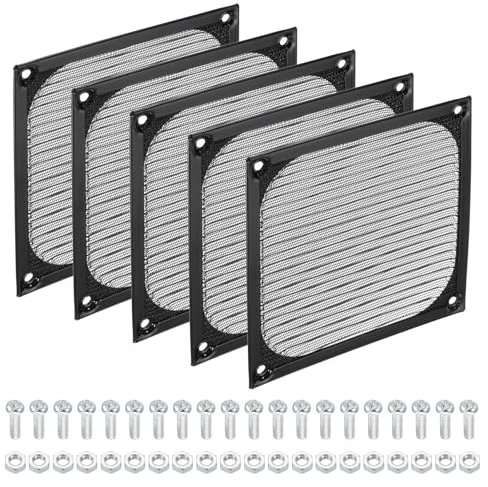 PATIKIL 120mm Computer Fan Filter Grill with Screws, 5 Pack Aluminum Frame with Stainless Steel Mesh Dustproof Case Cover for Computer, Ventilator, Black