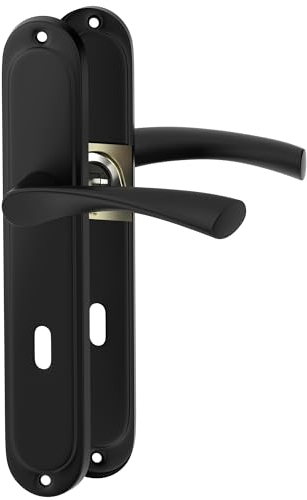 ERGO line ROMA garnitures de porte classiques, noir, poignée pour porte d’intérieur ensemble de poignée avec rosette longue, garniture de porte, poignée, tige carrée de 7 mm