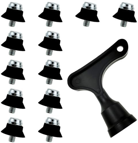 Qusmeiyici 12 PCS Football Studs and A Tri Football Stud Wrench,Plastic Rugby Studs,Thumb Studs Plastic Studs Football Boots Metal Tipped Replacement Football Studs Nylon Rugby Studs Black