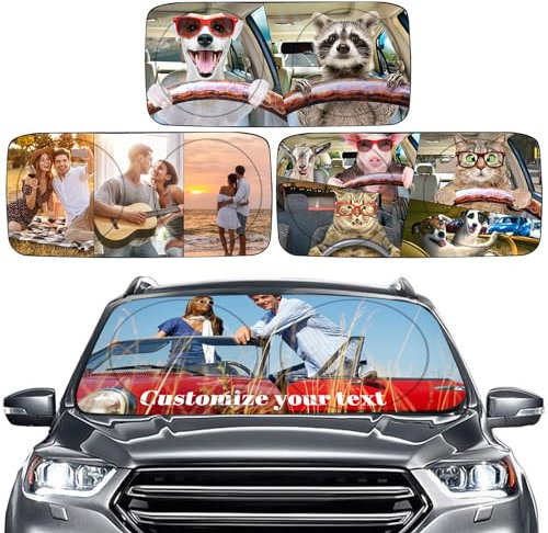 Parasol Personalizado para Parabrisas de Coche, Parasol para Ventana Personalizado, añade 1 a 4 Fotos, Personaliza el Parasol del Coche, Protector Solar Plegable contra Rayos UV