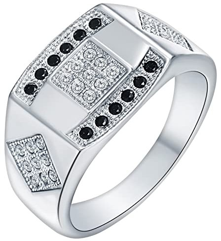 Verlobungsring Damen Zirkonia, Engagement Ring Silver mit Schwarzem und Weißem Zirkonia Versilbert Schmuck Größe 62 (19.7) Geburtstag Geschenk